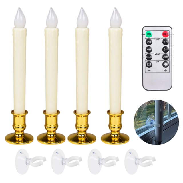 White Flameless Window Candles with Remote and Timer, Battery Operated Flameless Flickering