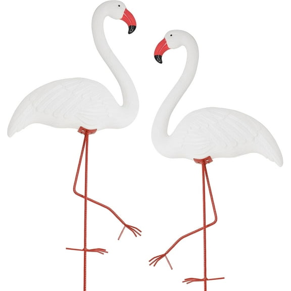 White Flamingo Yard Decorations Pack of 2 Flamingo Decor Ornaments for Outdoor Lawn and Garden