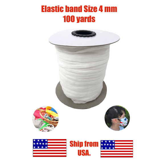 White Flat Elastic Band Braided Stretch Knit Sewing Crafts DIY Ear Band Loop Face Mask Size 4 mm Width 100 yards
