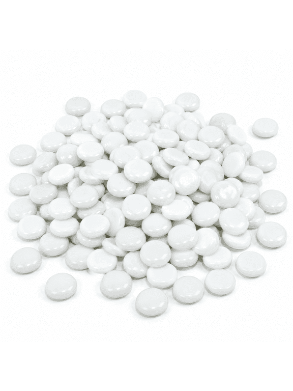 White Flat Glass Marbles, 0.97 lb Vase Filler Pebbles Gems, Decorative Glass Beads for Vases, Crafts, Floral, Mancala Stones, Aquarium Rocks for Fish Tank, 0.6"-0.8" (Approx. 80-100 PCS)