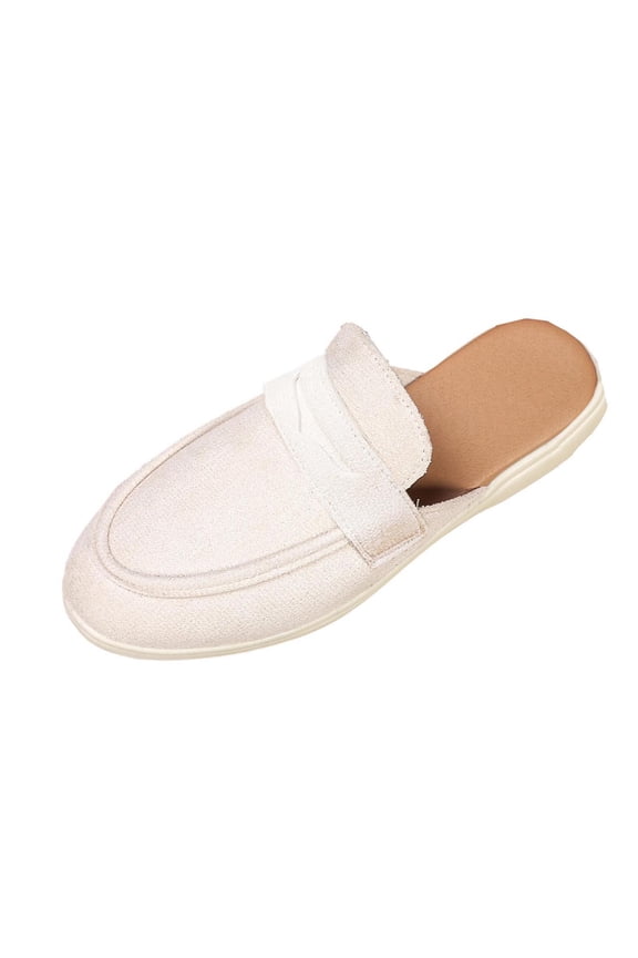 White Womens Mules With Closed Toe Flat Sole Ethnic Inspired Design Solid Color For Casual Indoor Outdoor Wear All Year Round Size 42