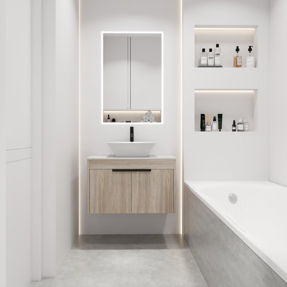 White Flat Stone Slab - Combine with Sink - Bathroom Style - Unique Decorative Effect
