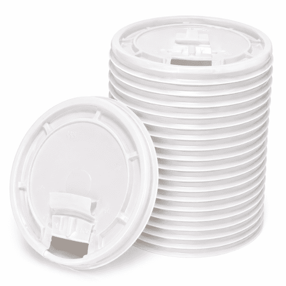 White Flat Tear-Back Coffee Cup Lids – Universal Fit for 10, 12, 16 & 20 oz Cups, Leak-Resistant To-Go Lids for Coffee & Tea - 50 Pack