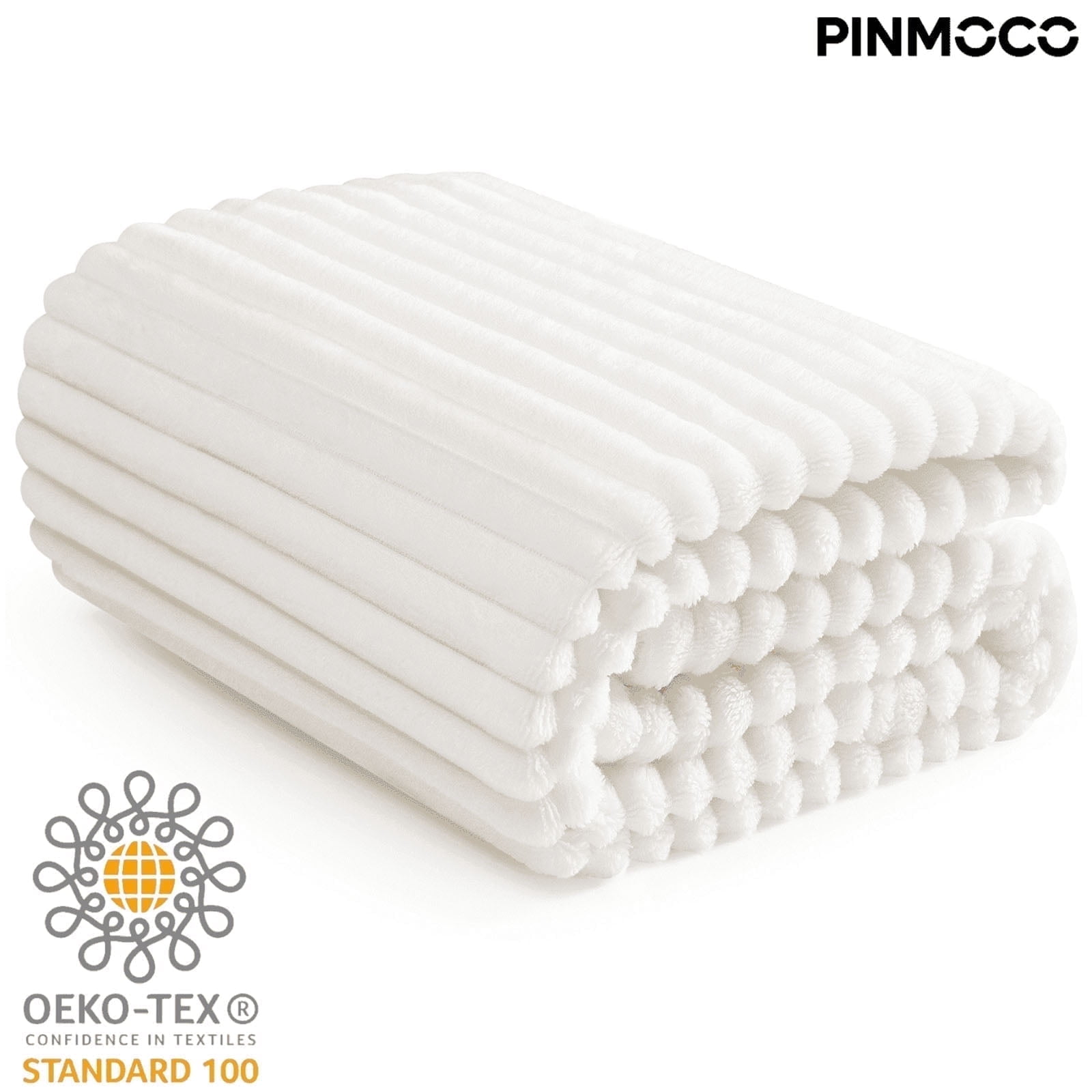 PINMOCO White Fleece Throw Blanket for Couch, Fuzzy Lap Blanket for Sofa Chair Bed Home Decoration, 50*60 inches