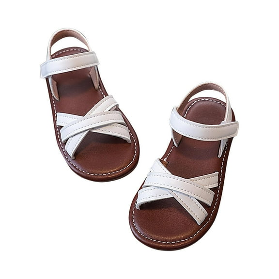 White Flexible Outdoor Sandals For Girls, Hook Loop Closure, Breathable Upper, All-Day Wear