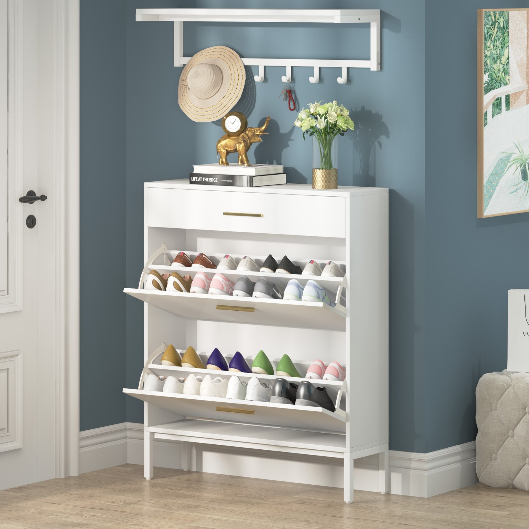 Wall mounted Rotating Tall Narrow Shoe Storage - Foter