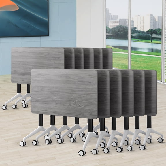 White Flip-Top Folding Conference Table,Mobile Training Table with 360°Silent Caster Wheels,Heavy Duty Foldable Meeting Table,Space Saving Modular Seminar Table,Startup,Classroom(12,47.2in)