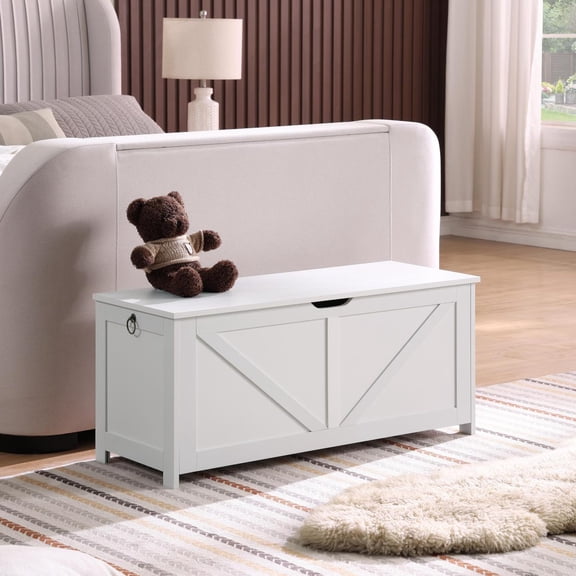 White Flip-Top Storage Bench Entryway Storage Chest Organizer for Living Room,Bedroom or Mudroom,Space-Saving,Easy Assembly