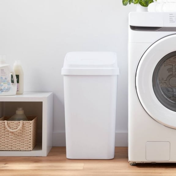 White Flip-top Trash Can, 13-gallon Kitchen Trash Bin, Textured Plastic, for Indoor Use, Easy To Clean, with Integrated Handle on The Back, Suitable for Offices, Home Kitchens, Bathrooms