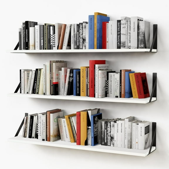 White Floating Book Shelves for Wall, 36 Inches Long Wall Shelves for Bedroom, Large Floating Bookshelves for Living Room Office (White)