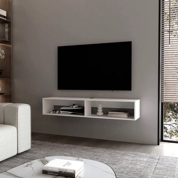 White Floating Media Shelf With 2 Levels - Save Space And Style 2-shelf Organizer Rack Keep Your Neat Tidy