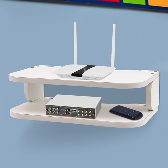 White Floating Router Shelf Wall Mounted Set-top Box TV Components Storage Rack