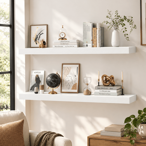 White Floating Shelves 48inch Long 12 Inch Deep For Wall 48 X 12 Large ...