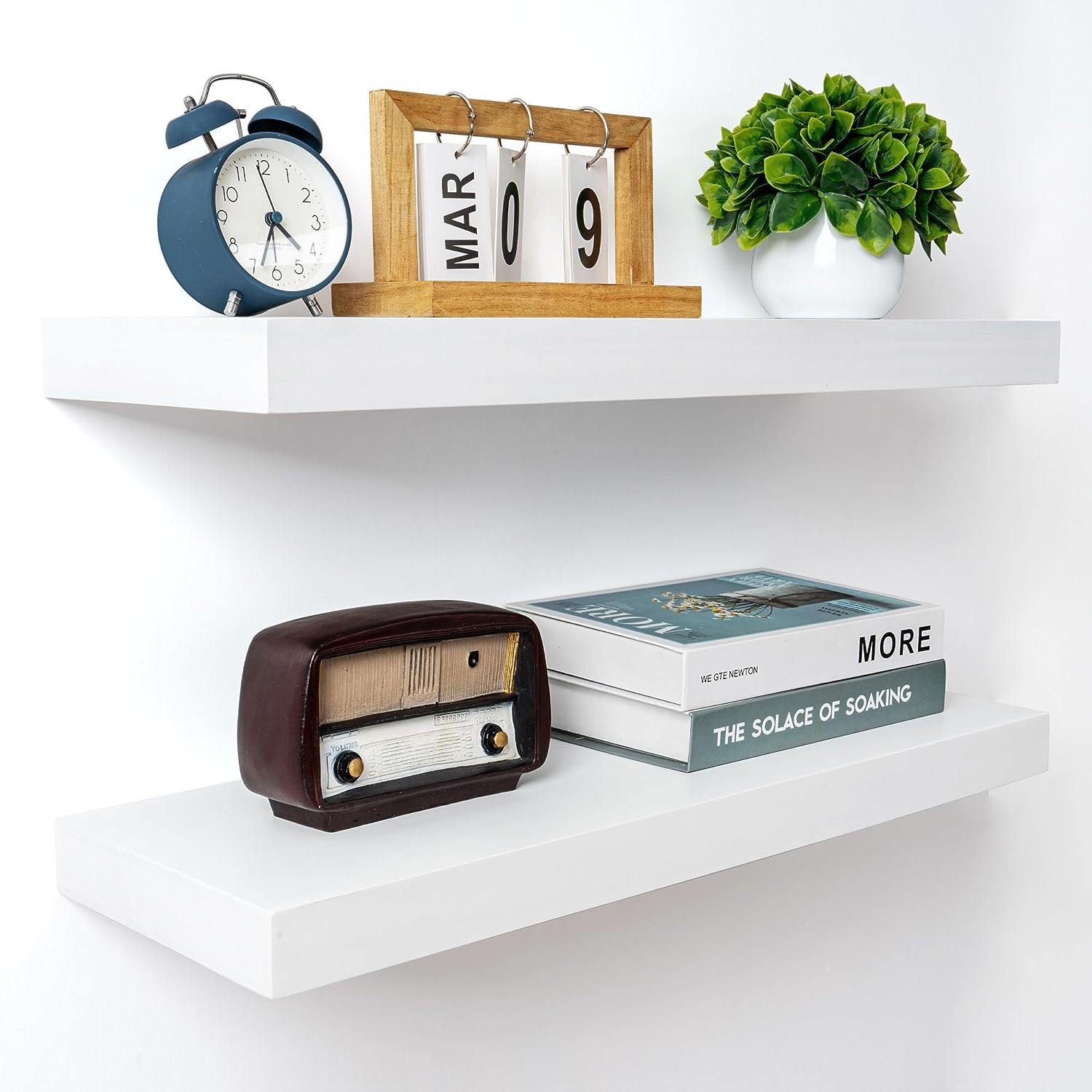 White Floating Shelves, 8 Inch Deep Shelves for Wall, Farmhouse Rustic