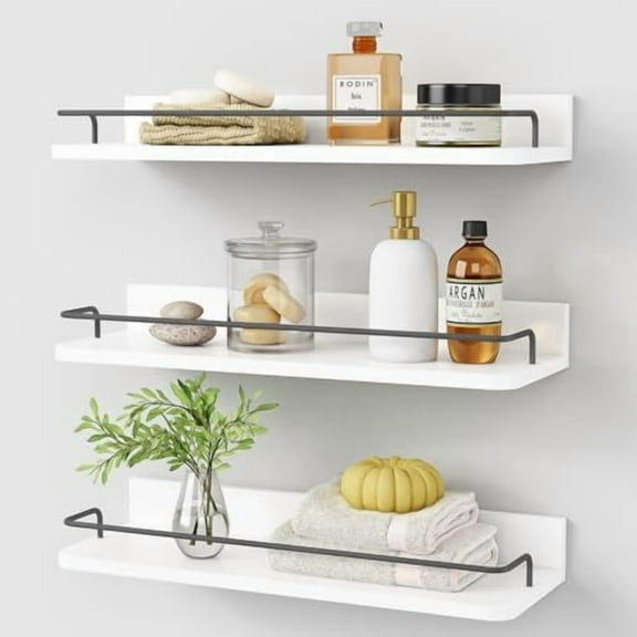 White Floating Shelves Bathroom Shelves Over Toilet Set of 3, Bathroom Organizers and Storage Shelves Wall Mounted, Modern Wood Corner Wall Shelf for Bedroom Closet -White and Dark Grey