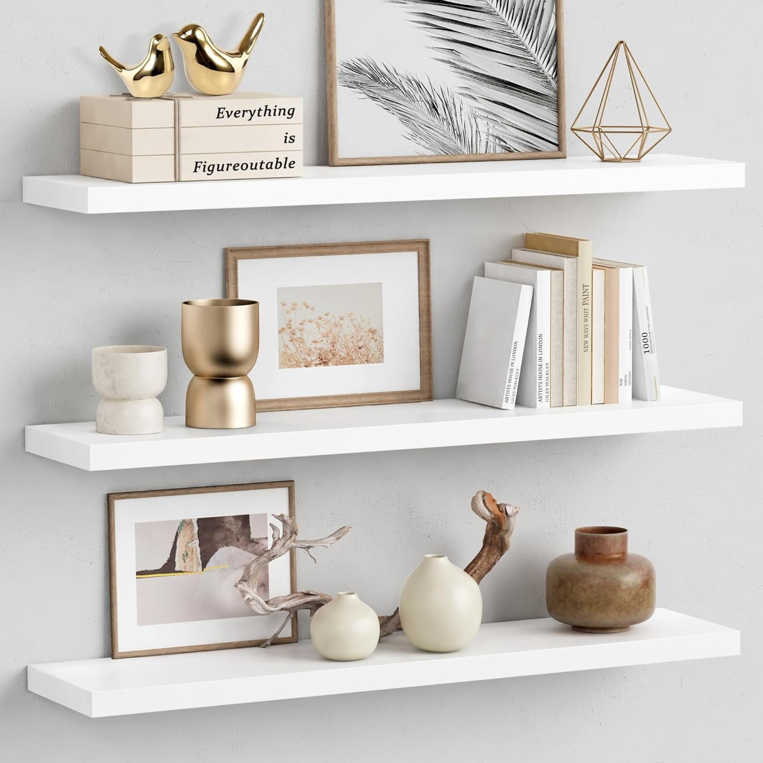 White Floating Shelves for Wall 36 Inches Long, Modern Wall Shelf for ...