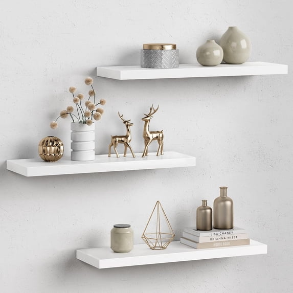 24 Inch Floating Shelves for Wall Decor, White Wall Book Shelves for Bedroom, Large Long Deep Hanging Shelves for Bathroom Office Laundry Living Room Kitchen Closet Storage - Set of 3