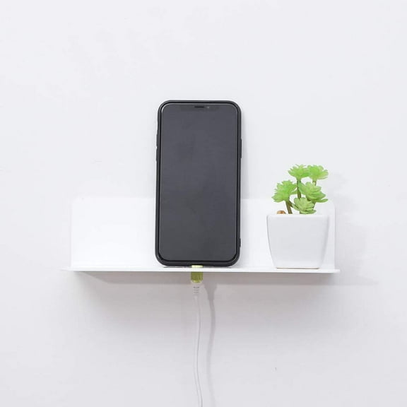 White Floating Shelves Wall Mounted Set of 2 - Easily Expand Wall Space - Acrylic Hanging Shelves for Bedroom, Gaming Room, Living Room, Bathroom, Office with Cable Clips