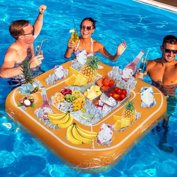 White Floating Table for Pool Game with Waterproof, Inflatable Pool Party Tray Float for Drink Snack Holder, Floating Card Game Table, Pool Accessories for Hot Tub, Beach Summer Parties