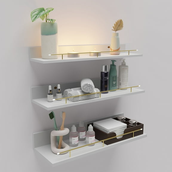 White Floating Wall Shelf Set of 3, Mount Shelf Cute Decoration for Living Room, Bedroom, Bathroom