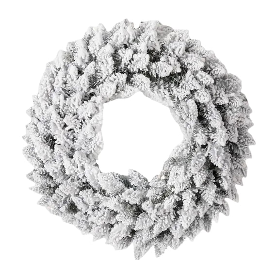 White Flocked Christmas Wreath, 15.75 in Artificial Snowy Wreath, Hand‑Crafted Winter Holiday Hanging Ornament for Front Door, Wall, Window Christmas Home Decor