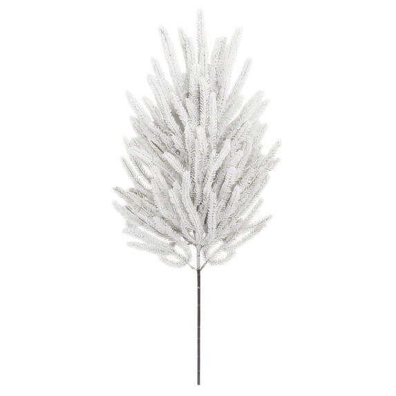White Flocked Pine Branch Floral Pick, 26.77-Inch Artificial Evergreen Spray for Christmas Tree, , Wreath, and Winter Wedding Decor
