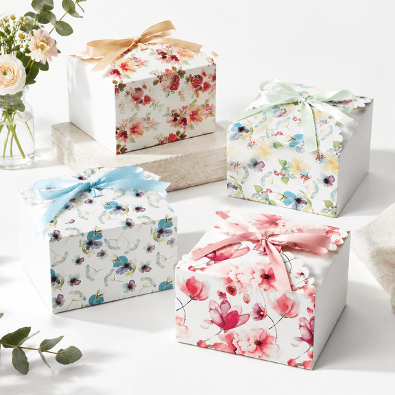 White Floral 20 Pack Small Decorative Gift Boxes With Lids And Ribbons