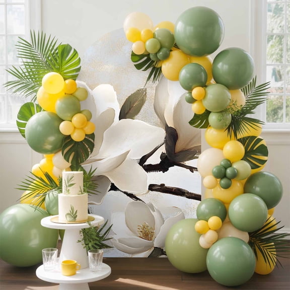 White Floral Arch Backdrop Cover, 4FT, Magnolia Flowers Retro Leaf Branch Spandex Arch Covers Double-Sided Backdrop for Wedding Birthday Party Photo Background Decoration