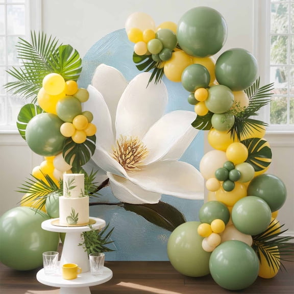 White Floral Arch Backdrop Cover, 4FT, Magnolia Leaf Plant Pastoral Retro Style Spandex Arch Covers Double-Sided Backdrop for Wedding Birthday Party Photo Background Decoration