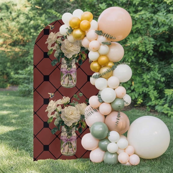 White Floral Arch Backdrop Cover 5 FT, Rustic Bee Flower Leaf Farmhouse Burgundy Plaid Wedding Arch Cover Stretchy Backdrop Stands Covers for Birthday Party Ceremony Banquet Decor