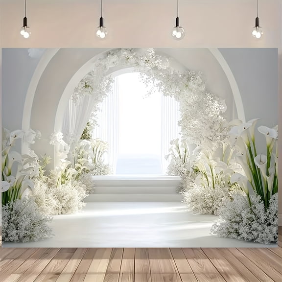 White Floral Arch Wedding Backdrop Soft Calla Bridal Shower Photography Background White Lily Curtain Engagement Ceremony Party Decorations Banner Supplies Photo Booth Props