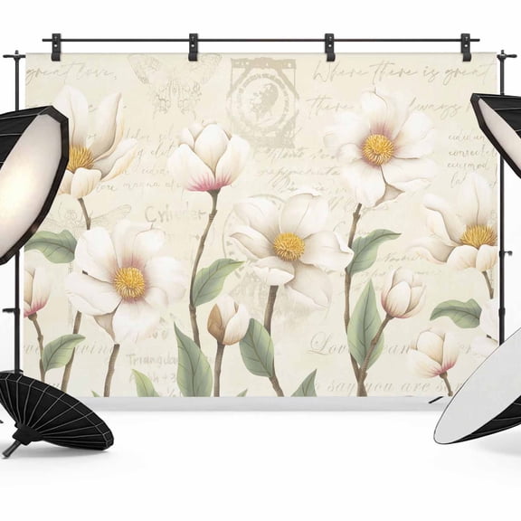 White Floral Backdrop for Photography,Fabric Photo Background Backdrop,Spring Country Vintage Flower Leaf Plant Photo Booth Background for Portrait Photoshoot Video Wedding Studio Decor Banner 12x8ft
