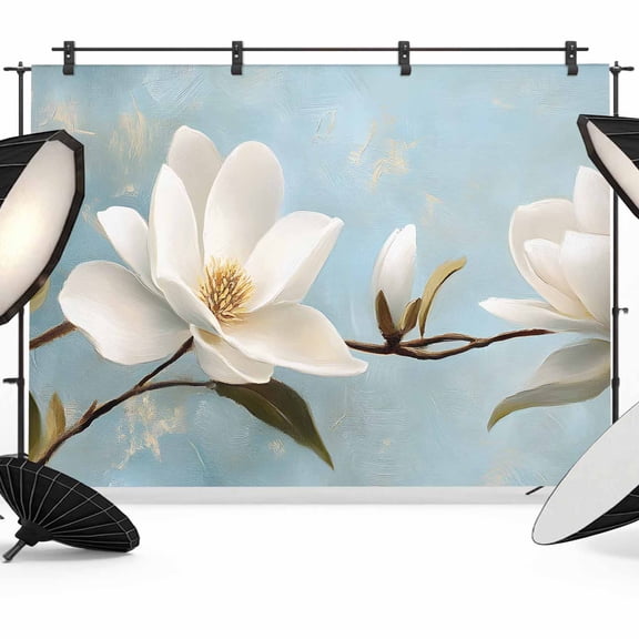 White Floral Backdrop for Photography, Magnolia Leaf Plant Pastoral Retro Style Photo Backdrop Portrait Background Party Banner Photo Backgrounds for Studio Booth Props, 7x5ft