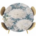 thumbnail image 1 of White Floral Blossom Round Tablecloth 55-60 Inch Round Fitted Table Cloth with Elastic Edge, Vintage Botanical Floral Waterproof Table Cover Protector for Outdoor Picnic Party Dining, 1 of 6