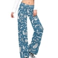 thumbnail image 1 of White Floral Blue Paisley Pattern Women's Wide Leg Pants High Waist Adjustable Knot Loose Casual Trousers Business Work Casual Pants, 1 of 8