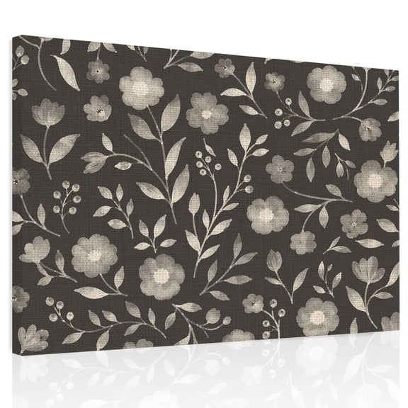 White Floral Canvas Print Wall Art, Small Flower Leaf Botanical Muted Gray Linen Texture Wall Decor Framed Artwork Paintings Pictures for Living Room Bedroom Stretched Ready to Hang, 20" x 24"
