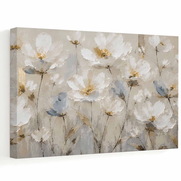 White Floral Canvas Wall Art, Modern Abstract Art Farmhouse Pastoral Flowers Leaf Wall Art Prints Artwork Framed Canvas Ready to Hang Art Pictures for Bathroom, Dressing Table, Entryway 12" x 8"