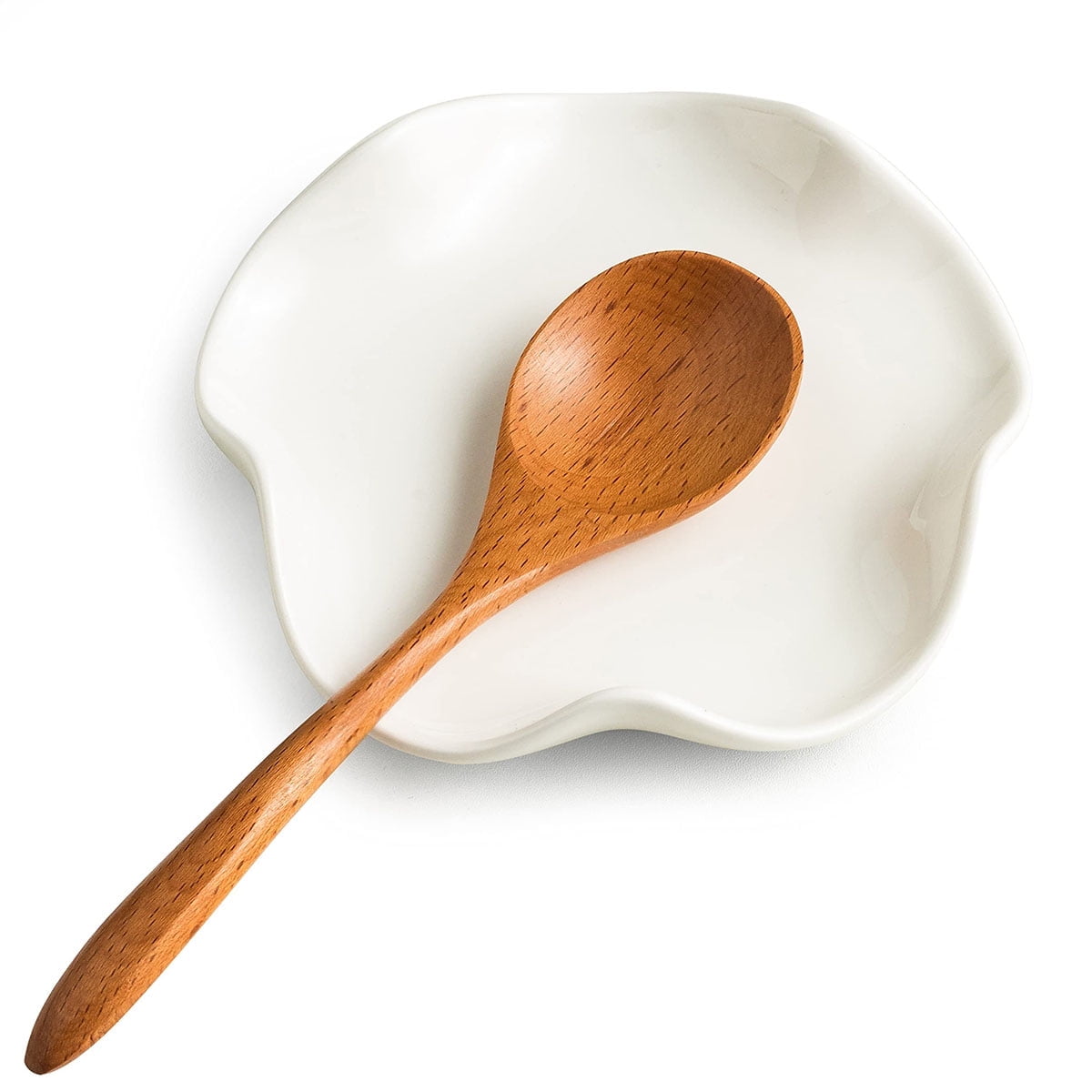 White Floral Ceramic Spoon Rest  For Kitchen Utensils