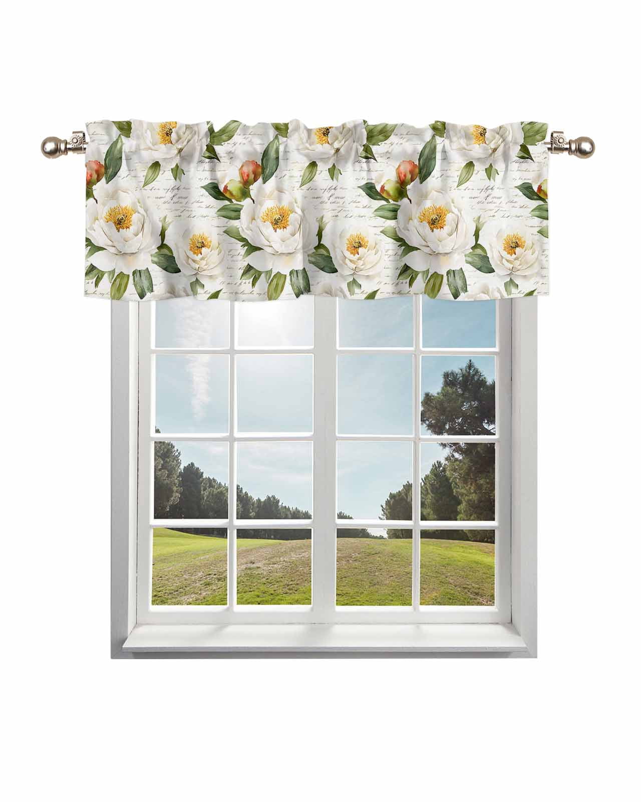White Floral Curtain Valance for Windows/Living Room/Kitchen/Bathroom ...