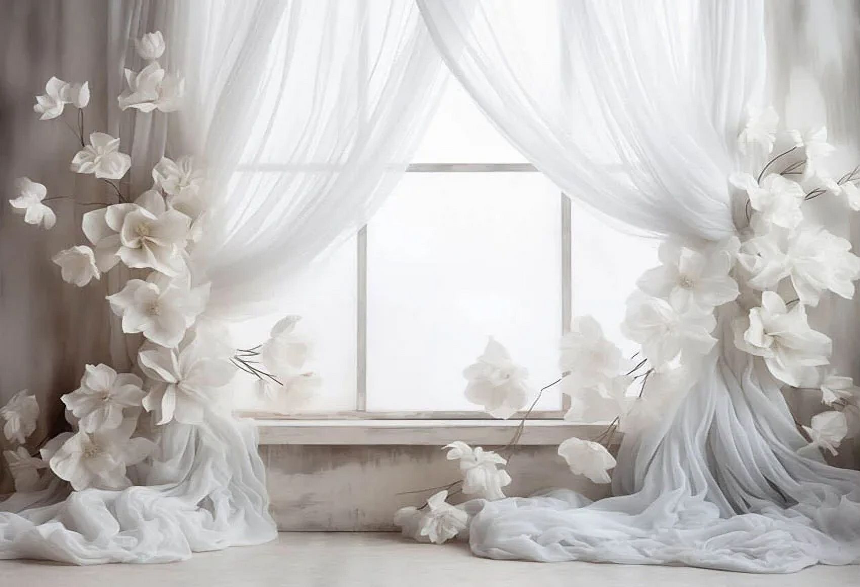 White Floral Curtain Window Adult Birthday Wedding Maternity Portrait r ...