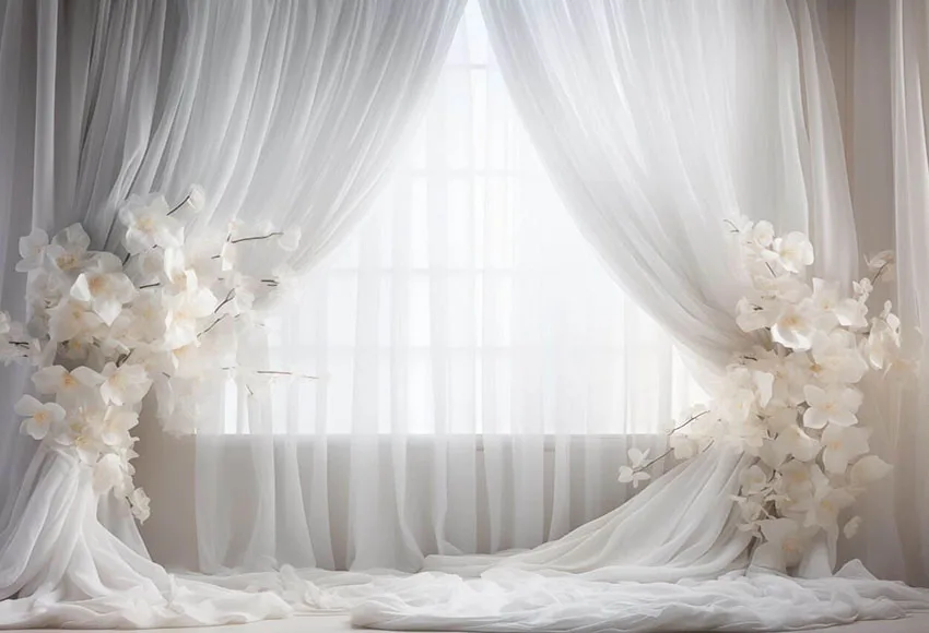 White Floral Curtain Window Adult Birthday Wedding Maternity Portrait r ...