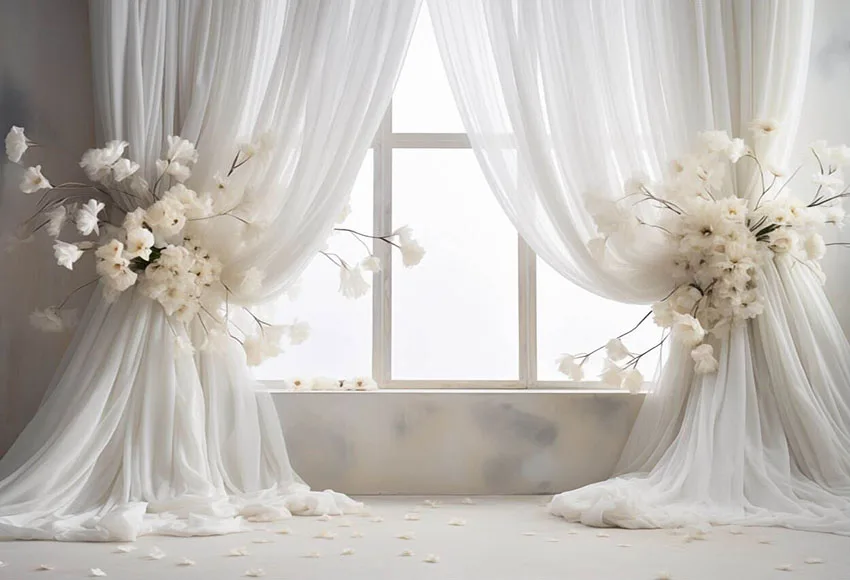 White Floral Curtain Window Adult Birthday Wedding Maternity Portrait r ...