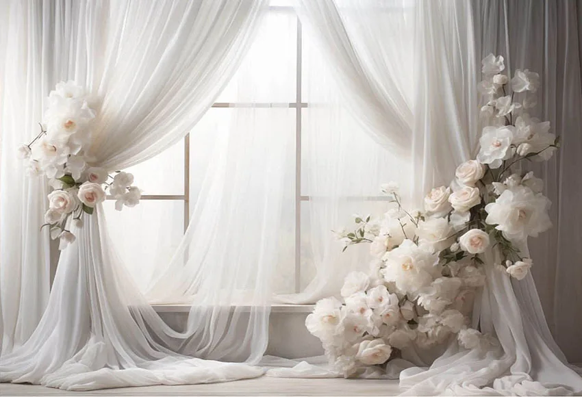 White Floral Curtain Window Adult Birthday Wedding Maternity Portrait r ...