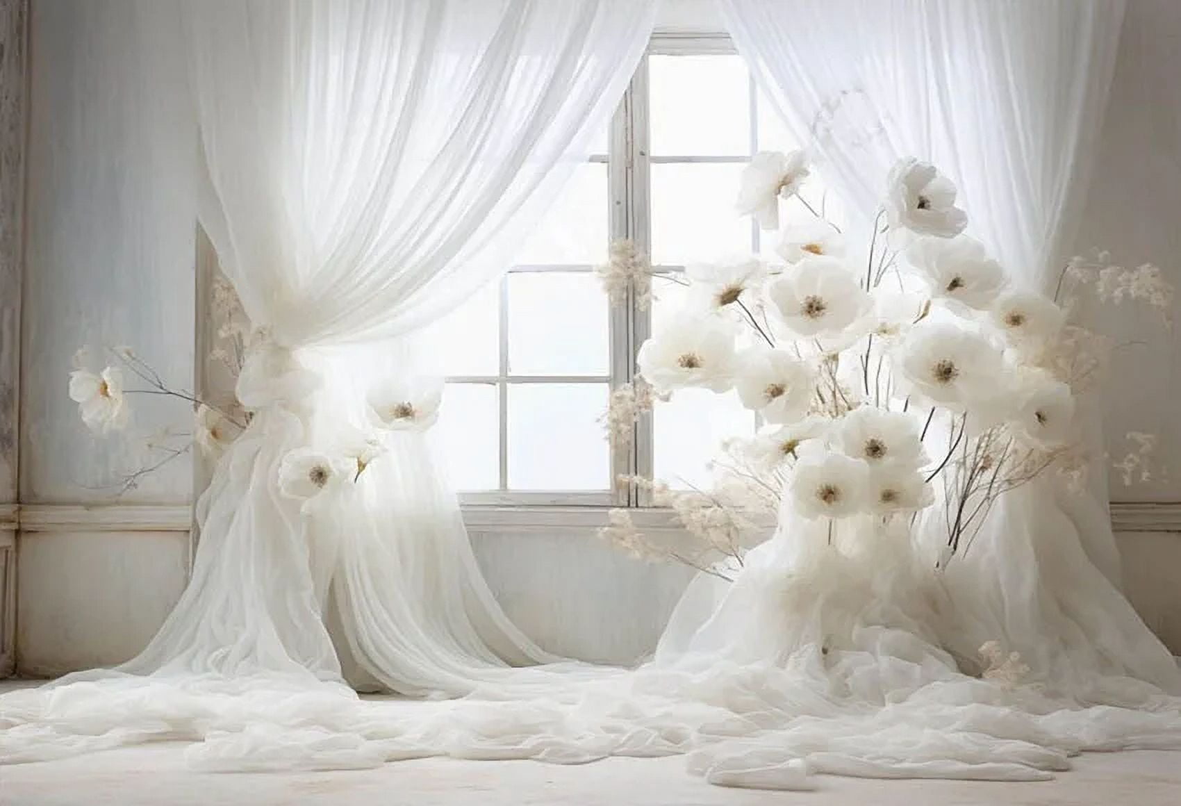 White Floral Curtain Window Adult Birthday Wedding Maternity Portrait r ...