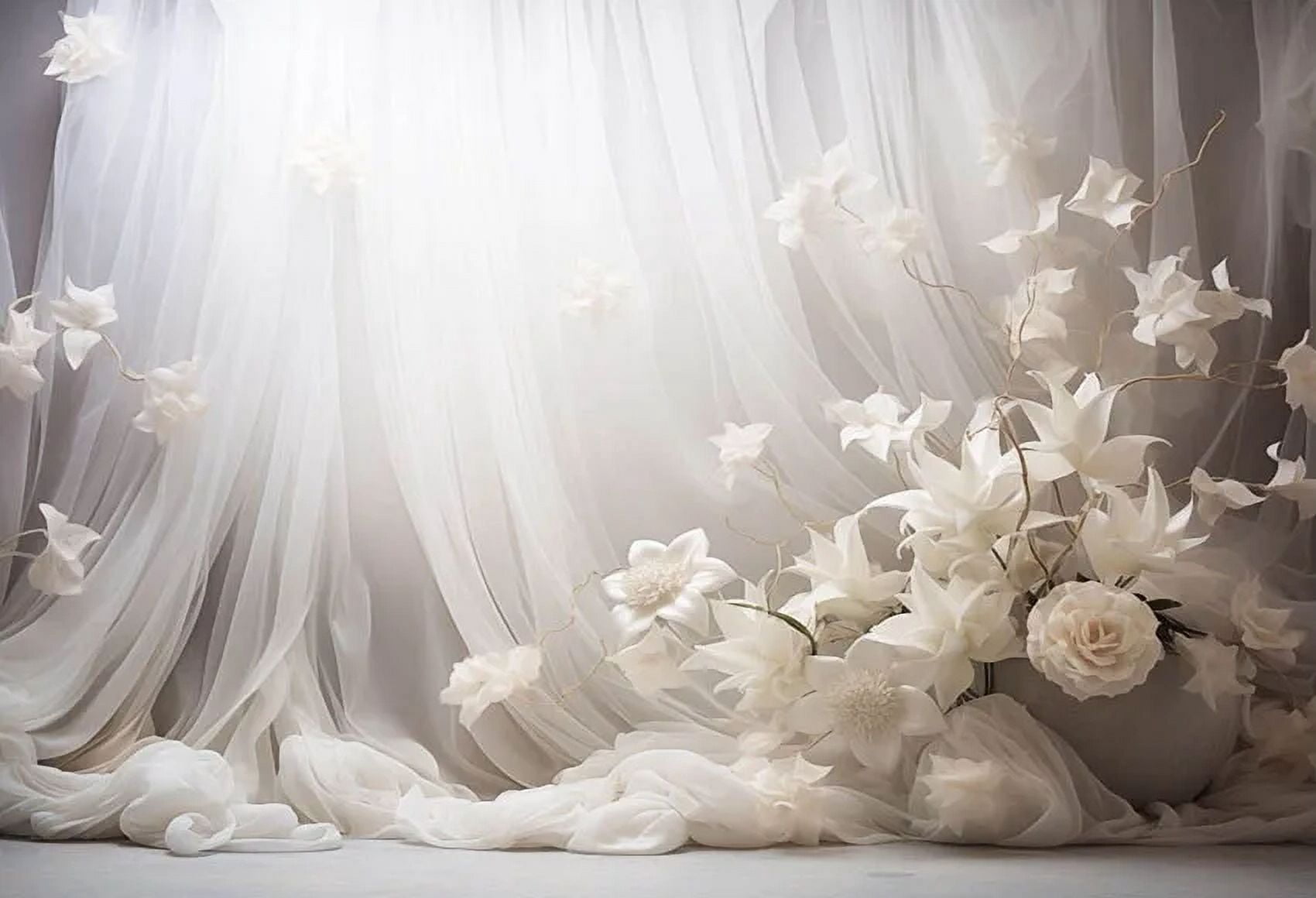 White Floral Curtain Window Adult Birthday Wedding Maternity Portrait r ...