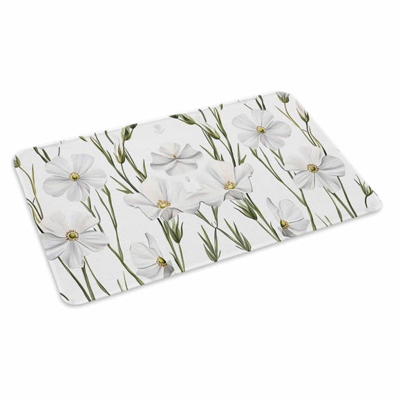 White Floral Doormat Outdoor Entrance 16"x24", Garden Floral Seasonal Botanical Blooms Absorb Moisture Dirt Door Mats, Non-Slip Rubber Backing Floor Mats Indoor, Low-Profile Front Door Rugs
