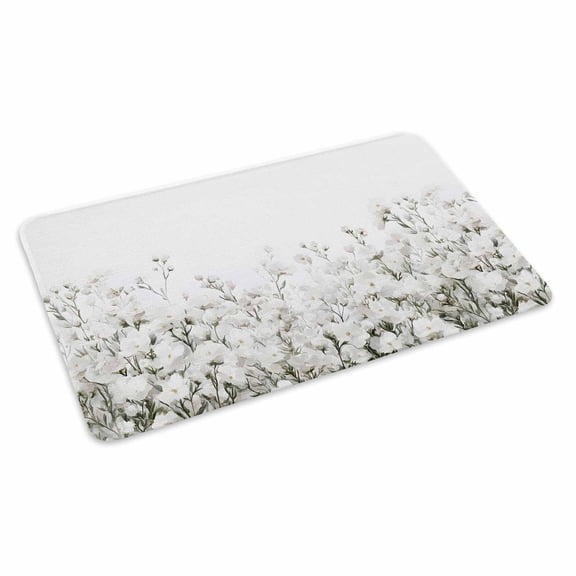 White Floral Doormat Outdoor Entrance 18"x30", Vintage Botanicals Blossom Motif Spring Absorb Moisture Dirt Door Mats, Non-Slip Rubber Backing Floor Mats Indoor, Low-Profile Front Door Rugs