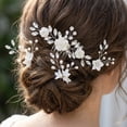 thumbnail image 1 of Miallo White Floral Hair Side Comb with 3 U-Pins, Silver Rhinestone Hair Forks for Communion, Prom & Party Hair Styling Kit, 1 of 9