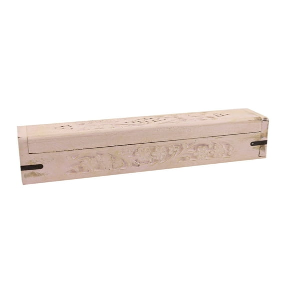 White Floral Hand Carved Incense Wooden Coffin Box