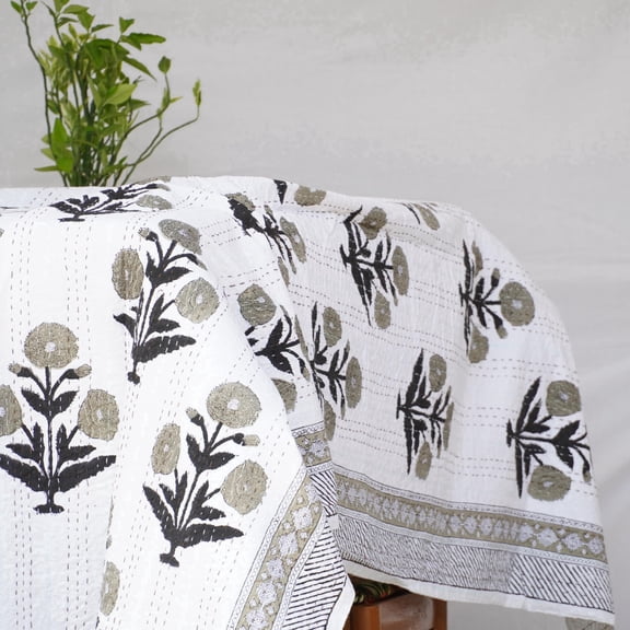 OzarkTextile Bohemian Handcrafted Textile White Twin Size 60x90 Inches Hand Stiched Weaving Bedspreads, Full/Queen - Breathable